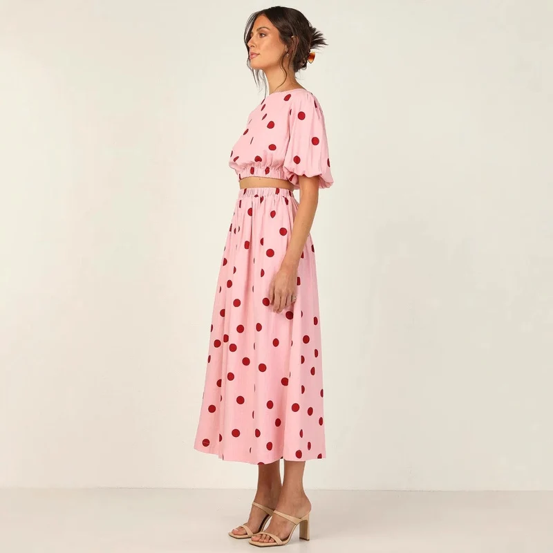 Damen Maxikleid mit elastischem Taillenzug und voluminösen Ärmeln