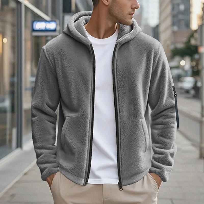 Herren Fleecejacke mit Kapuze und praktischen Reißverschlusstaschen