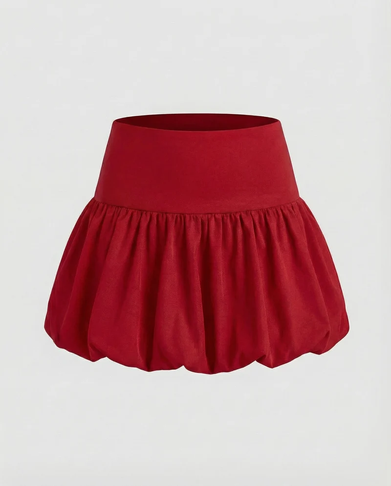 Damen Bequeme Ballonierter Saum MischgewNord Taschene Tulpen-Minirock