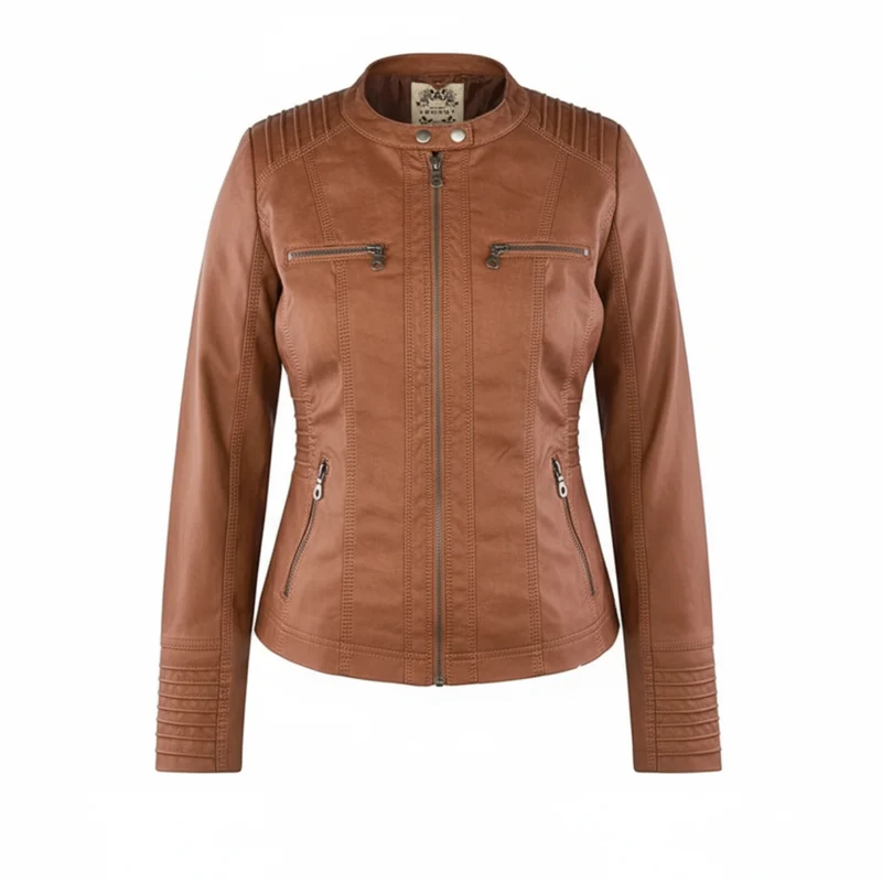 Damen Bikerjacke aus Kunstleder mit Kapuze | Große Größen (L–3XL)