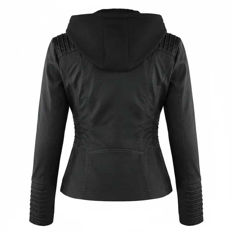 Damen Bikerjacke aus Kunstleder mit Kapuze | Große Größen (L–3XL)
