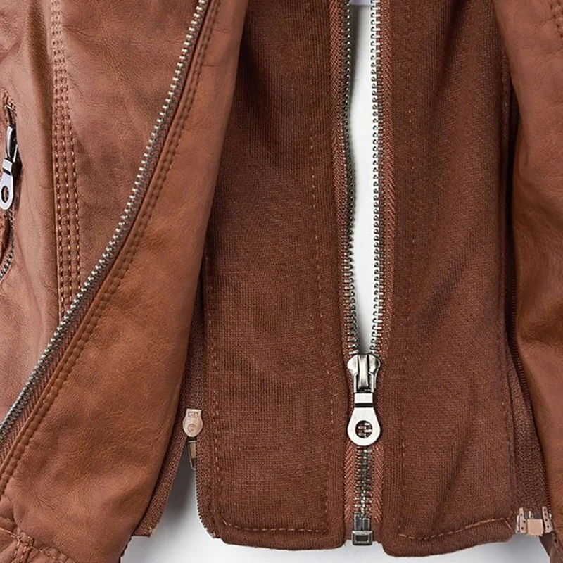 Damen Bikerjacke aus Kunstleder mit Kapuze | Große Größen (L–3XL)