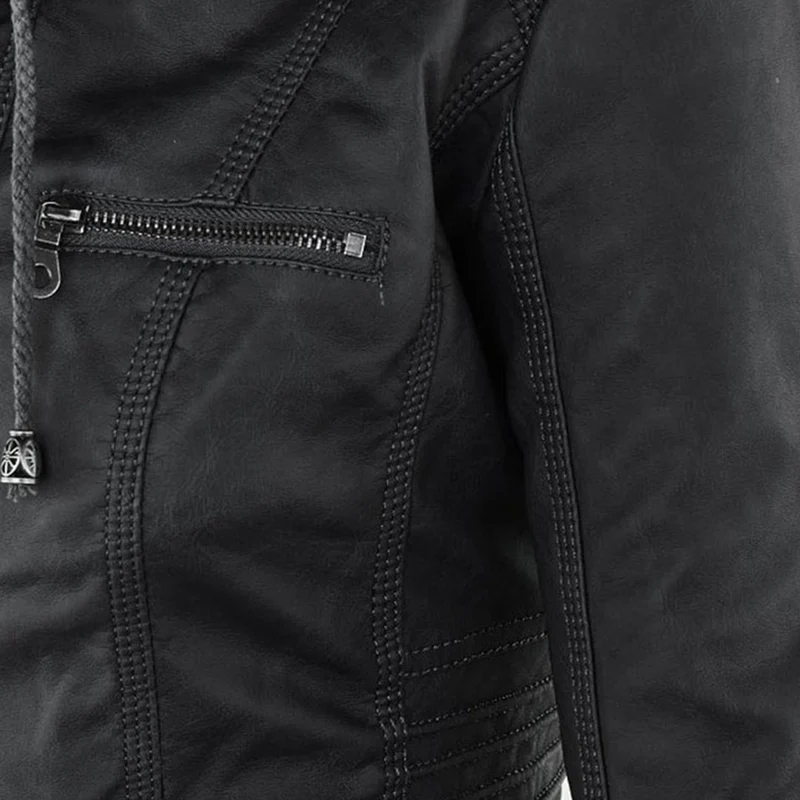 Damen Bikerjacke aus Kunstleder mit Kapuze | Große Größen (L–3XL)