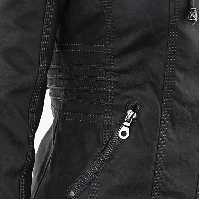 Damen Bikerjacke aus Kunstleder mit Kapuze | Große Größen (L–3XL)