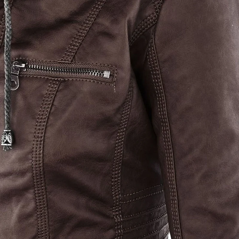 Damen Bikerjacke aus Kunstleder mit Kapuze | Große Größen (L–3XL)
