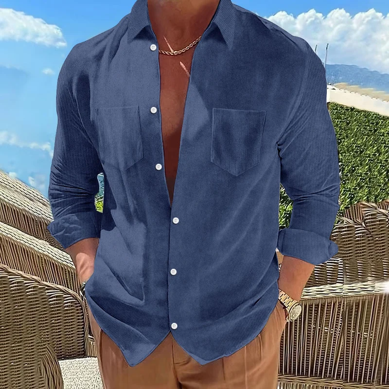 Herren Strukturierte Hemdbluse mit Brusttaschen und umschlagbaren Ärmeln