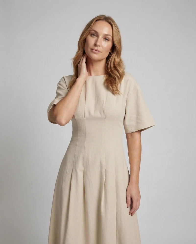 Damen Baumwoll-Poplin-Maxikleid Unterbrustnaht