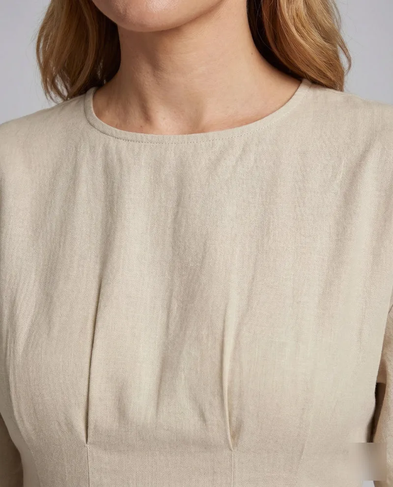 Damen Baumwoll-Poplin-Maxikleid Unterbrustnaht