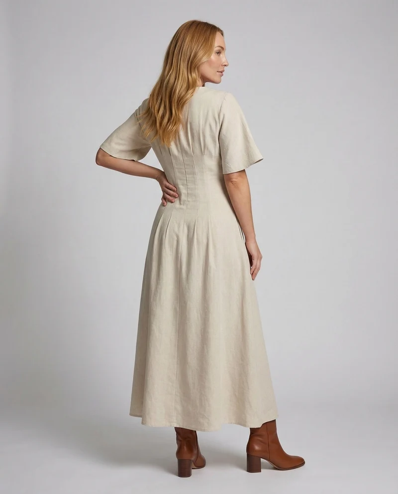 Damen Baumwoll-Poplin-Maxikleid Unterbrustnaht