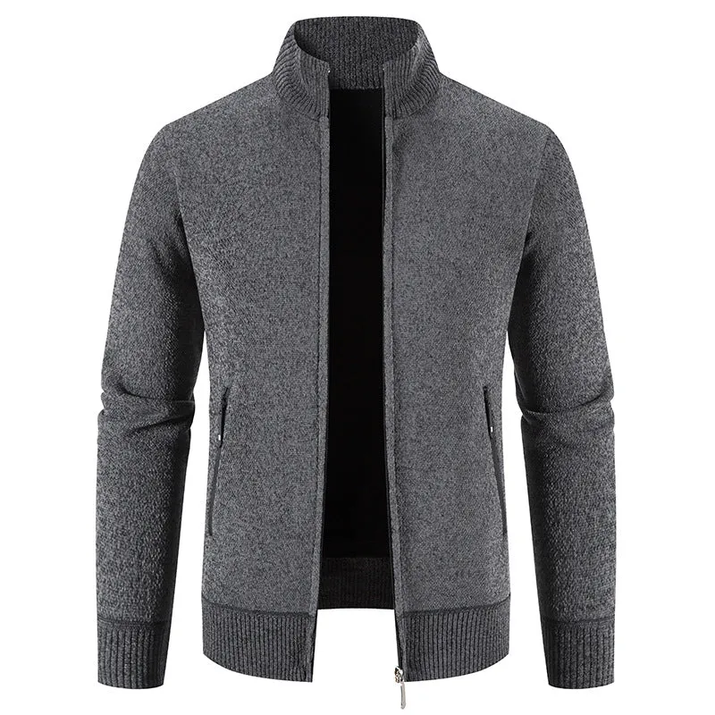 Herren elegante Strickjacke mit hohem Kragen und praktischen Reißverschlusstaschen
