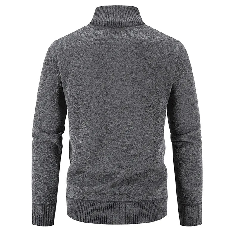 Herren elegante Strickjacke mit hohem Kragen und praktischen Reißverschlusstaschen