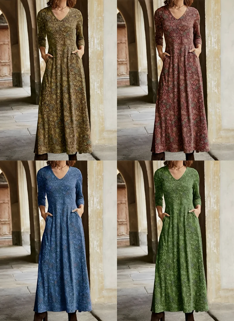 Langes Kleid mit Retro-Muster