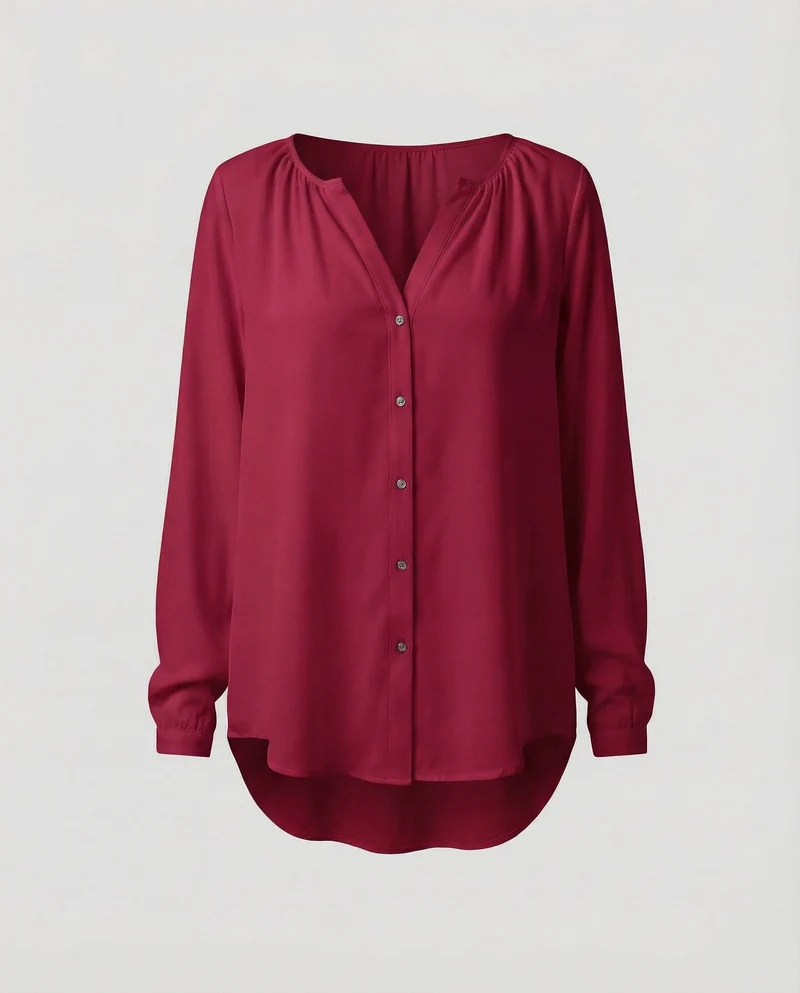 Damen Viskose V-Ausschnitt Hemdbluse