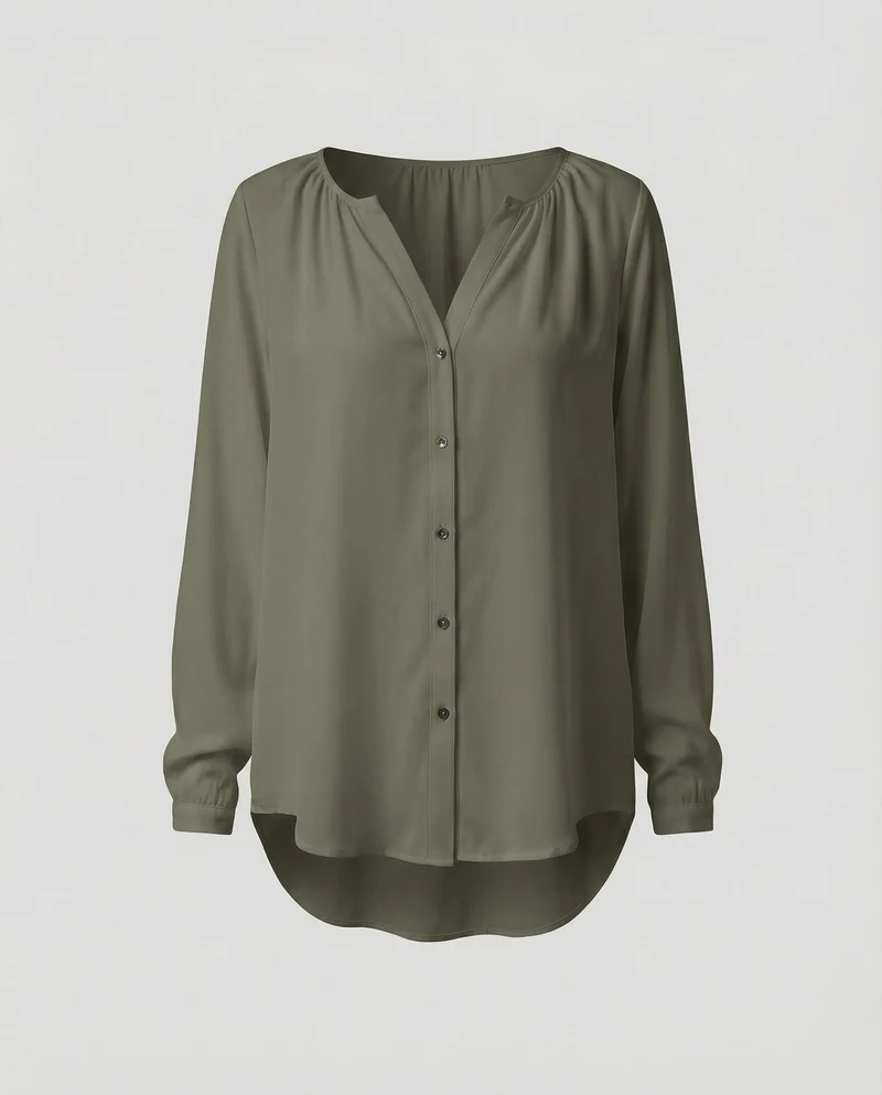 Damen Viskose V-Ausschnitt Hemdbluse