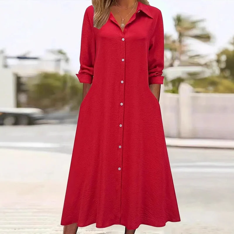 Damen Hemdblusenkleid mit praktischen Taschen und elegantem Schnitt