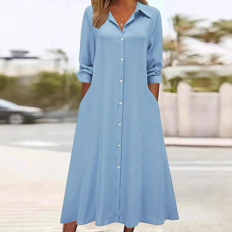 Damen Hemdblusenkleid mit praktischen Taschen und elegantem Schnitt