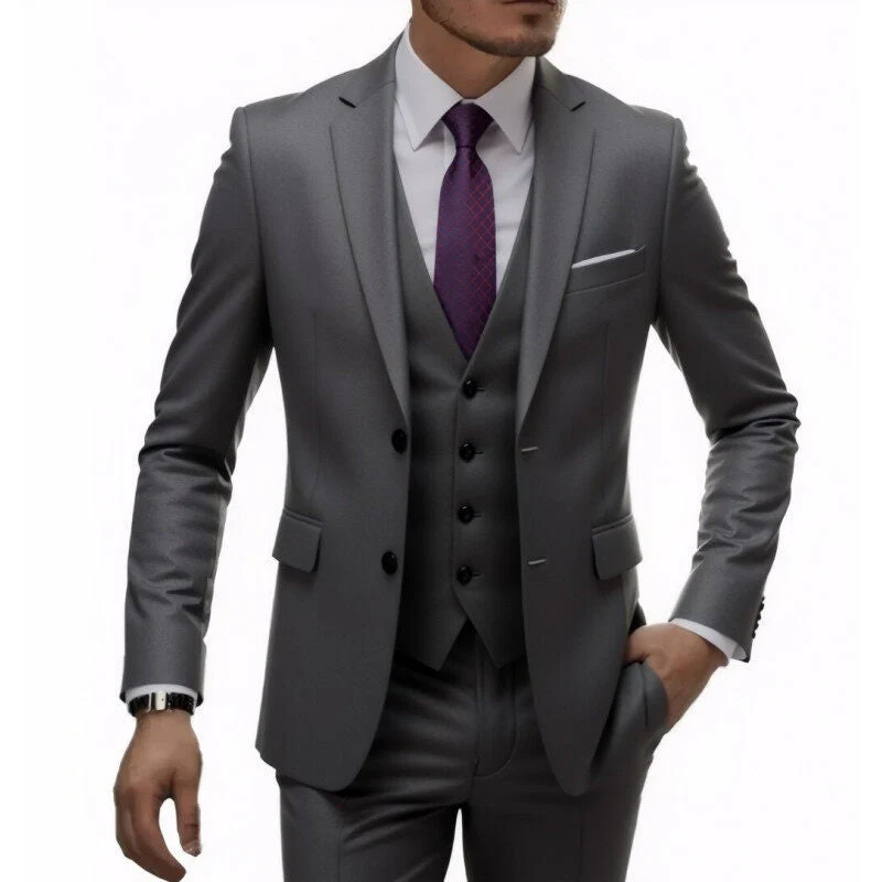 Herren nan dreiteiliges Slim-Fit Anzugset mit Weste, schmalem Revers und taillierter Silhouette - Vittorelli