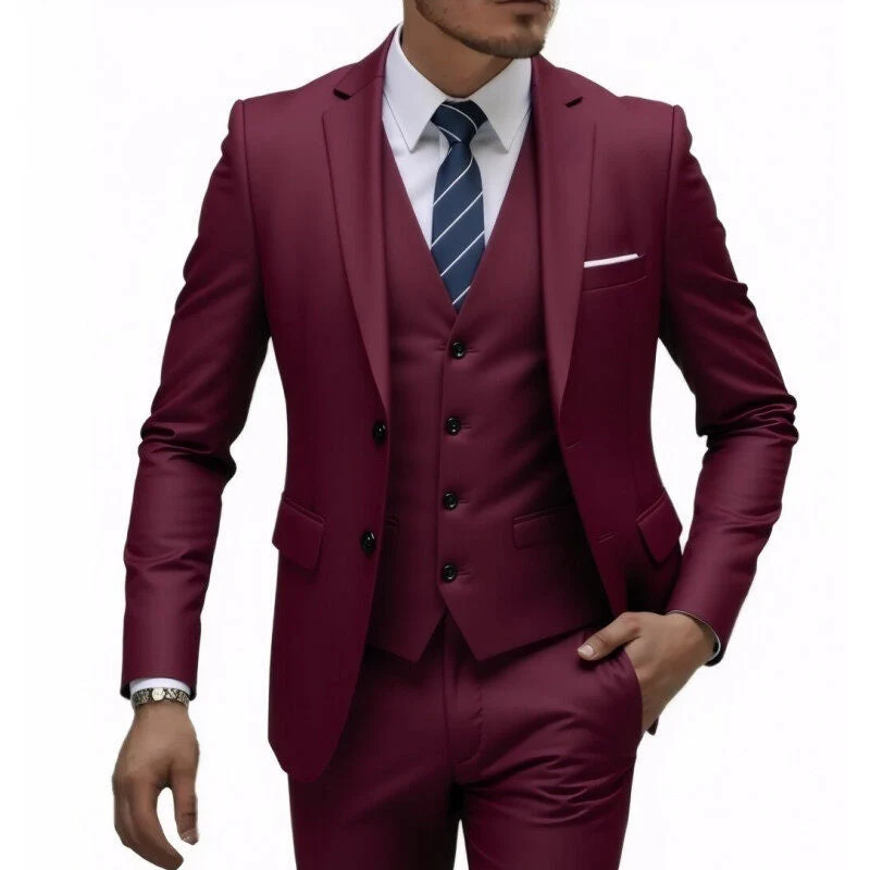 Herren nan dreiteiliges Slim-Fit Anzugset mit Weste, schmalem Revers und taillierter Silhouette - Vittorelli