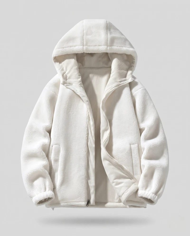 Damen Kuschelige Fleece-Jacke mit Kapuze Nord Taschen