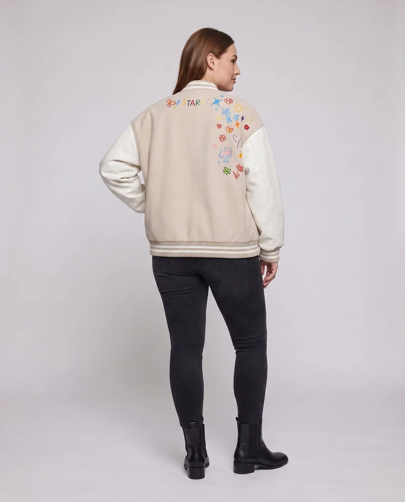 Damen stylische Collegejacke mit einzigartigen Stickereien Nord Taschen