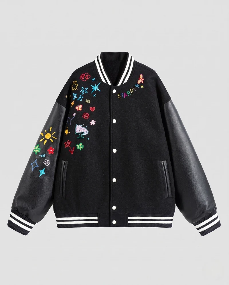 Damen stylische Collegejacke mit einzigartigen Stickereien Nord Taschen