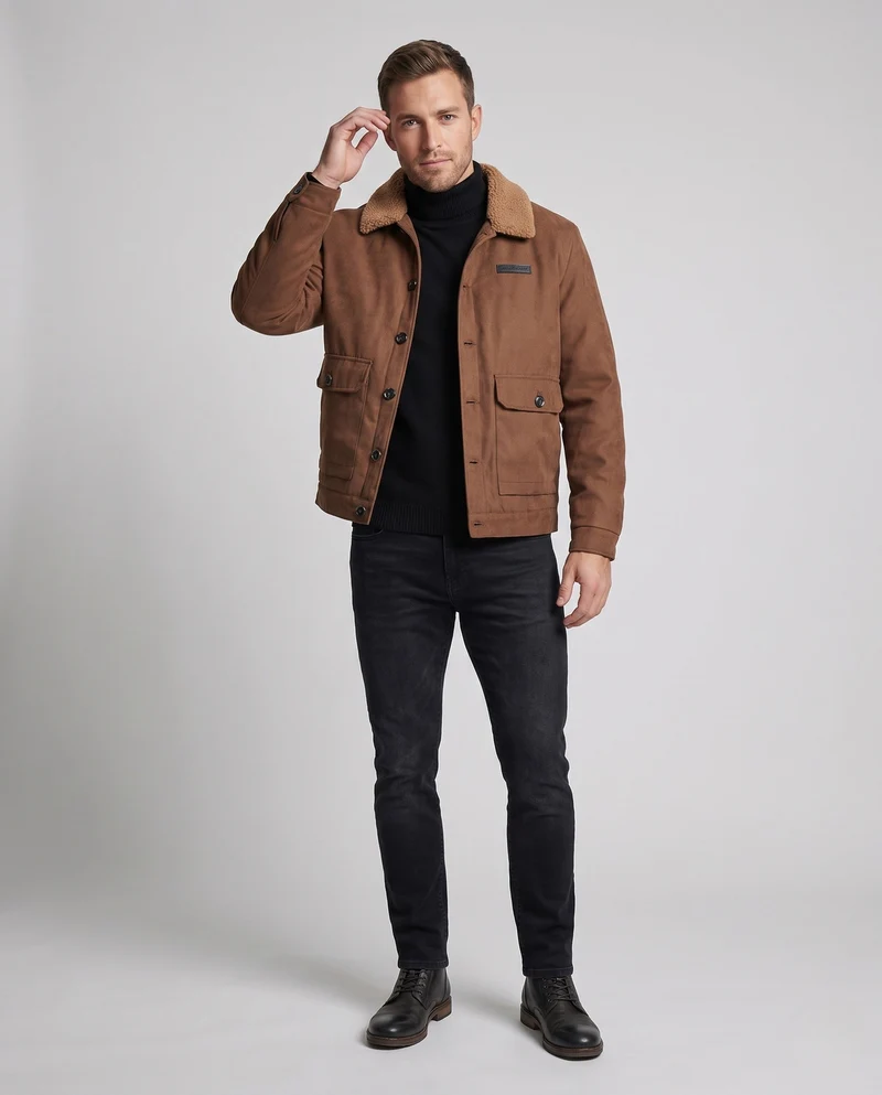 Herren elegante und strapazierfähige Winterjacke mit Teddykragen Nord Taschen
