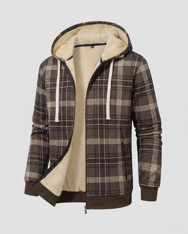 Männer Muster Fleecejacke mit Kapuze Nord Taschen