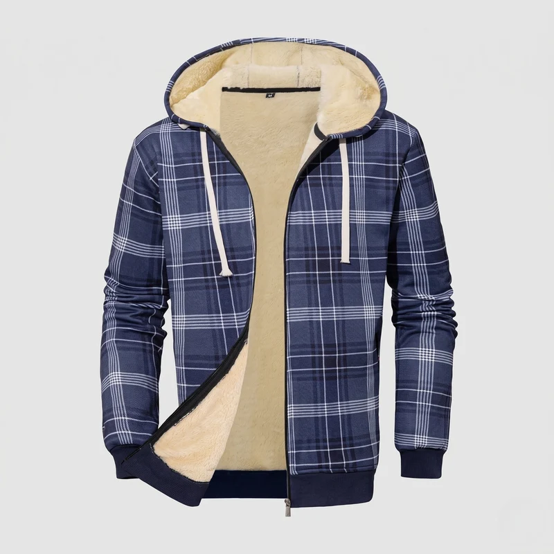 Männer Muster Fleecejacke mit Kapuze Nord Taschen