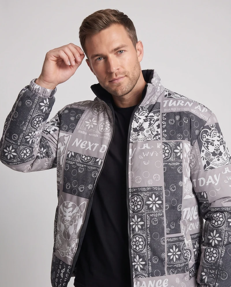 Herren Gemusterte Pufferjacke Nord Taschen