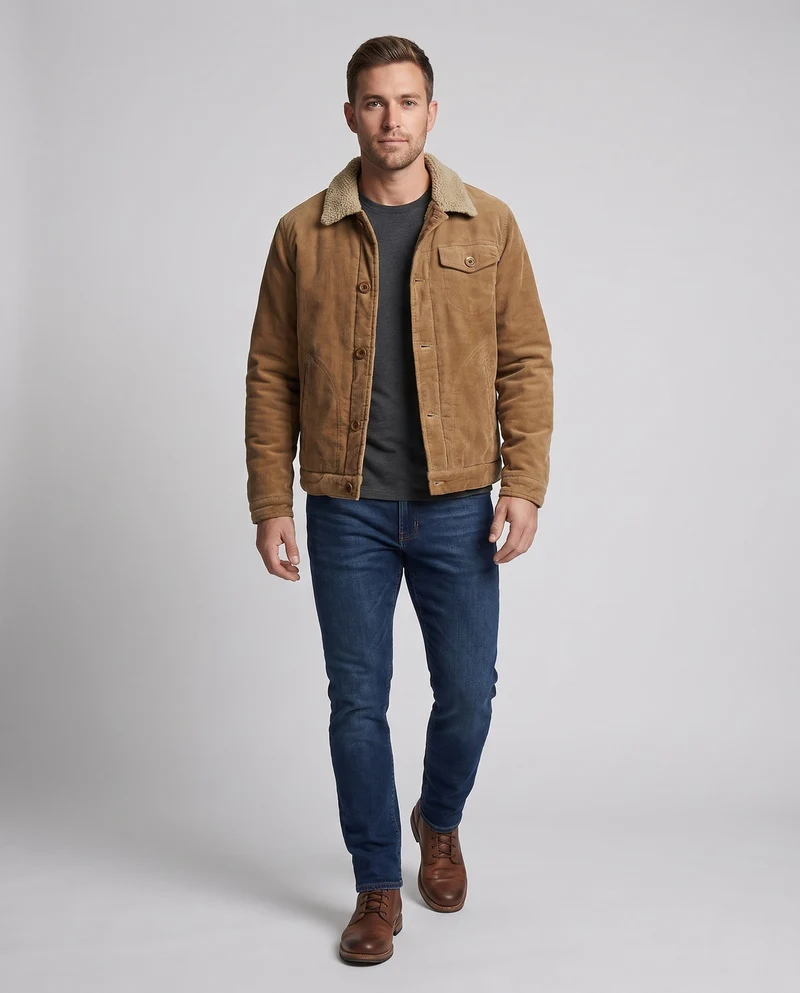 Herren Gemütliche Cordjacke mit Teddy-Futter Nord Taschen