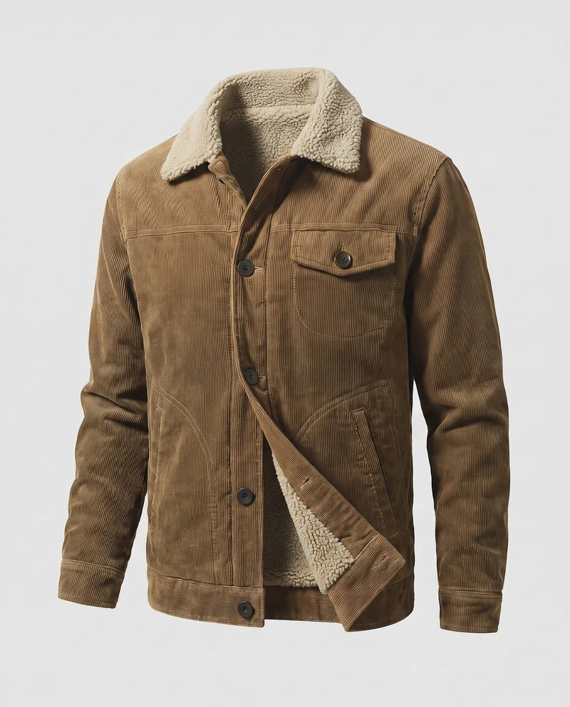 Herren Gemütliche Cordjacke mit Teddy-Futter Nord Taschen