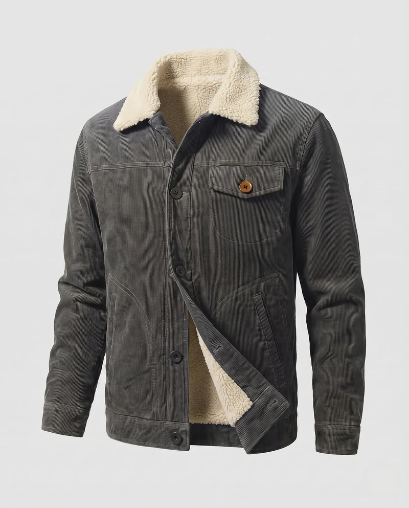 Herren Gemütliche Cordjacke mit Teddy-Futter Nord Taschen