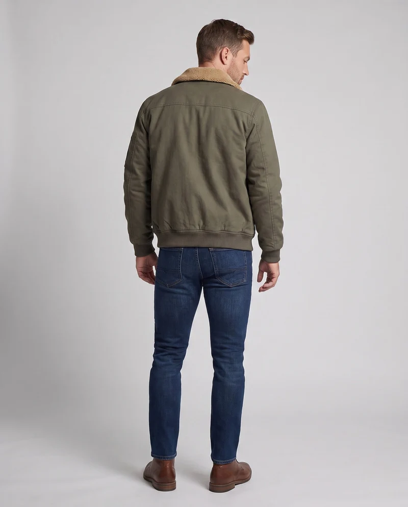 Herren bequeme Fleecejacke mit Kunstfellkragen Nord Taschen