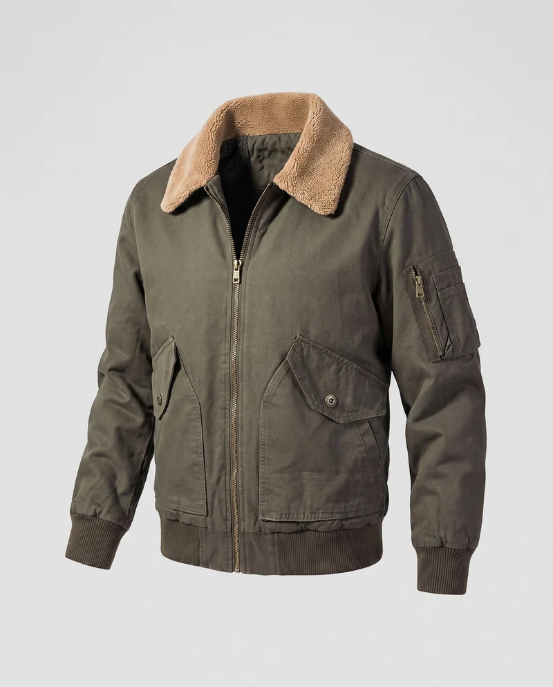 Herren bequeme Fleecejacke mit Kunstfellkragen Nord Taschen