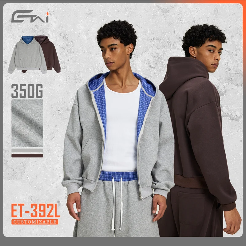 Unisex Zip-Hoodie mit karierter Kapuzenfütterung und kastiger Oversize-Passform Nord Taschen