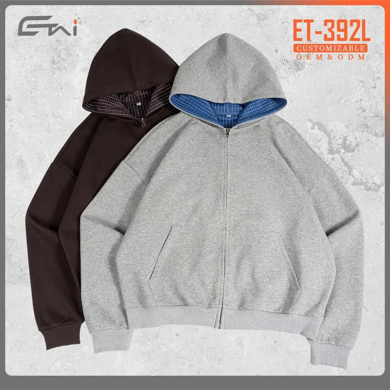 Unisex Zip-Hoodie mit karierter Kapuzenfütterung und kastiger Oversize-Passform Nord Taschen