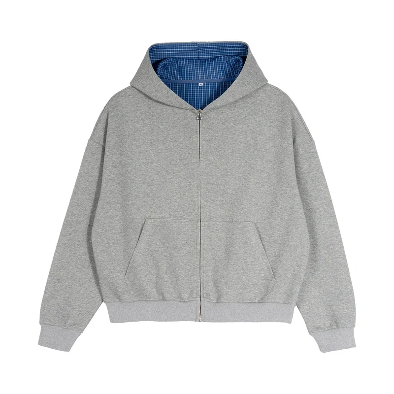 Unisex Zip-Hoodie mit karierter Kapuzenfütterung und kastiger Oversize-Passform Nord Taschen
