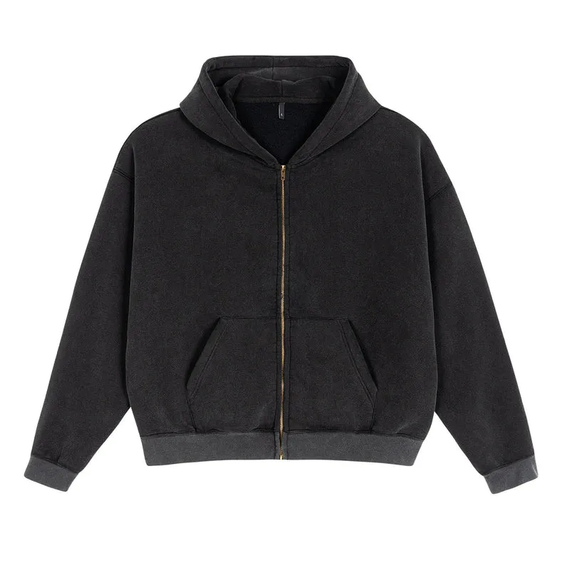 Unisex Reißverschluss-Kapuzenjacke im Boxy-Schnitt aus schwerer French-Terry Nord Taschen