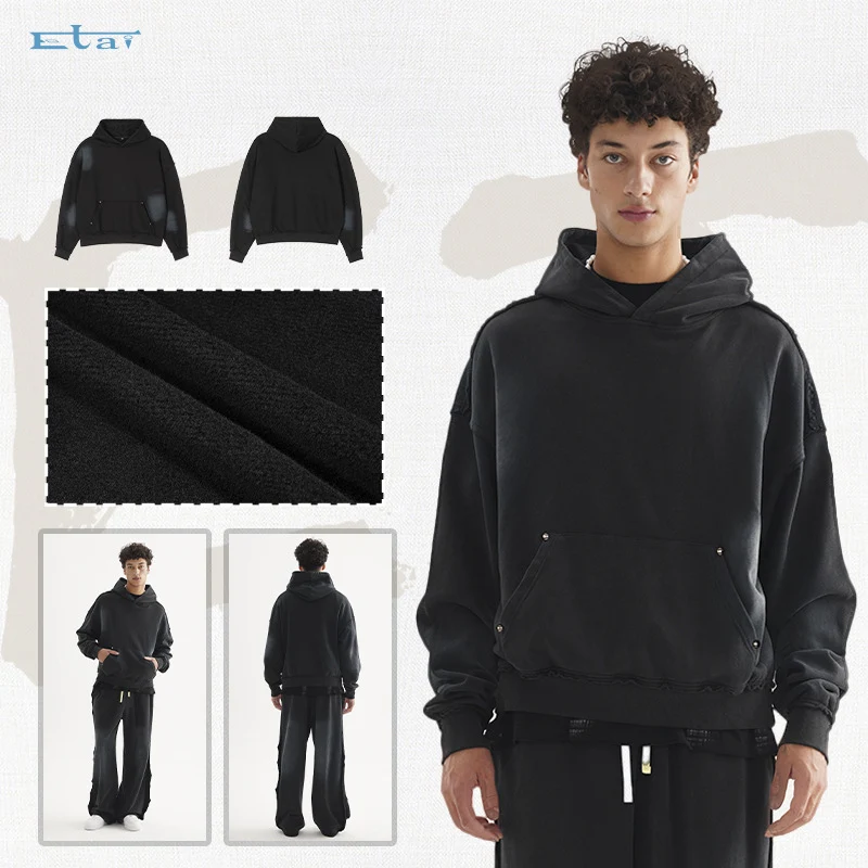 Unisex Oversized Kapuzenpullover mit ausgefranstem Saum, Kängurutasche und verwaschenem Bleicheffekt Nord Taschen