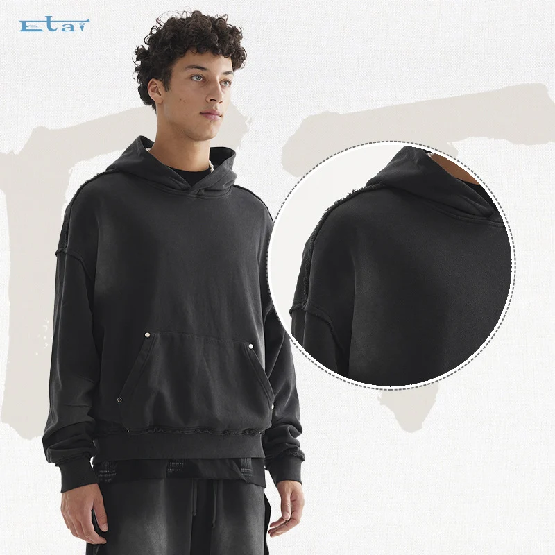 Unisex Oversized Kapuzenpullover mit ausgefranstem Saum, Kängurutasche und verwaschenem Bleicheffekt Nord Taschen