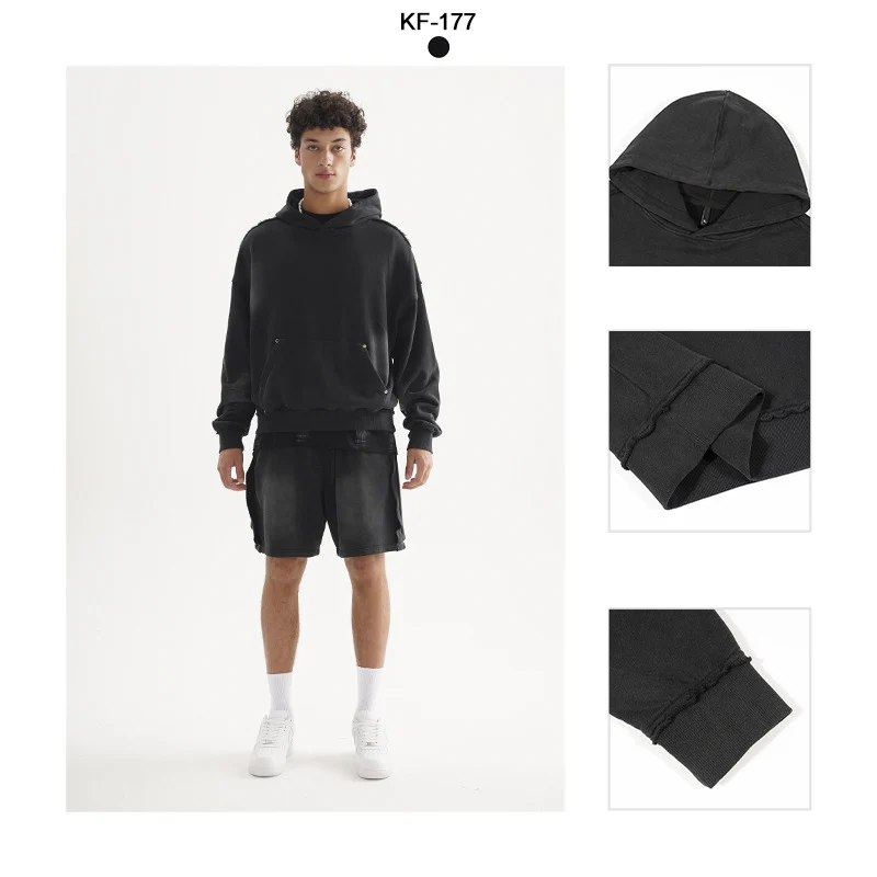 Unisex Oversized Kapuzenpullover mit ausgefranstem Saum, Kängurutasche und verwaschenem Bleicheffekt Nord Taschen