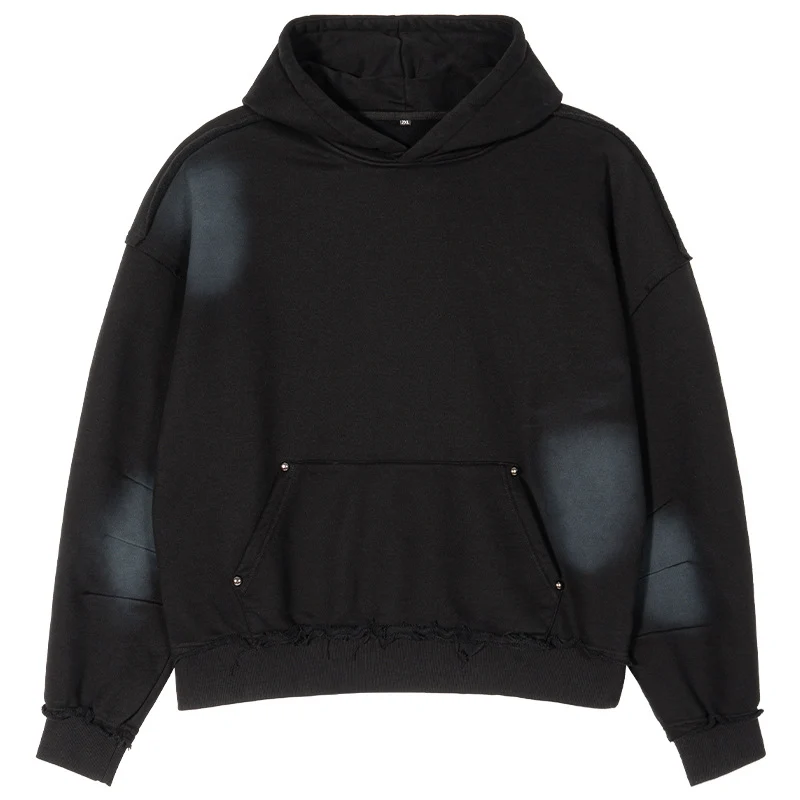 Unisex Oversized Kapuzenpullover mit ausgefranstem Saum, Kängurutasche und verwaschenem Bleicheffekt Nord Taschen