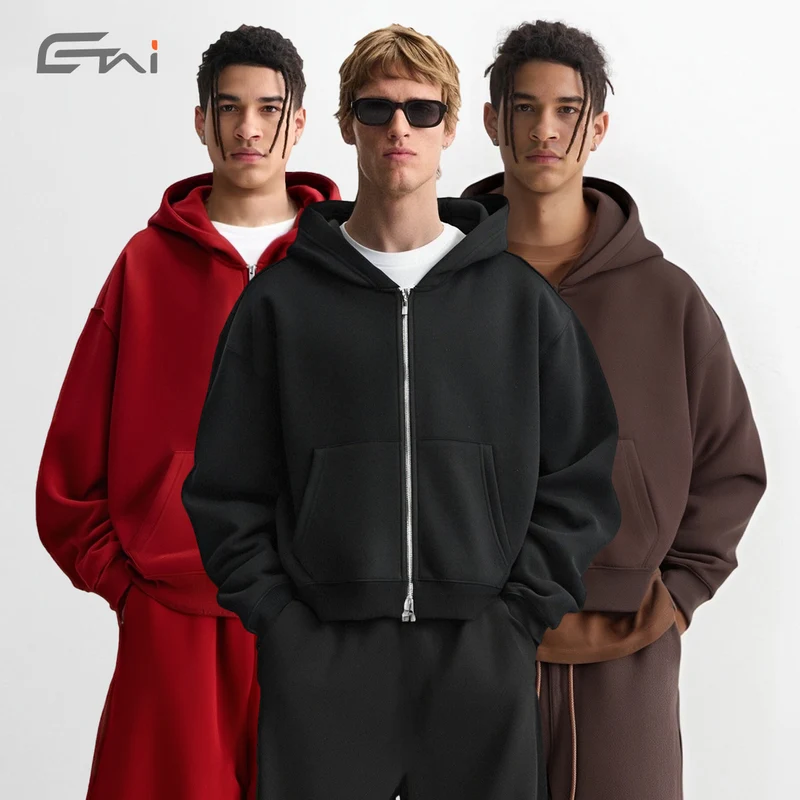 Unisex Kurz geschnittener Kapuzenpullover mit durchgehendem Reißverschluss Nord Taschen