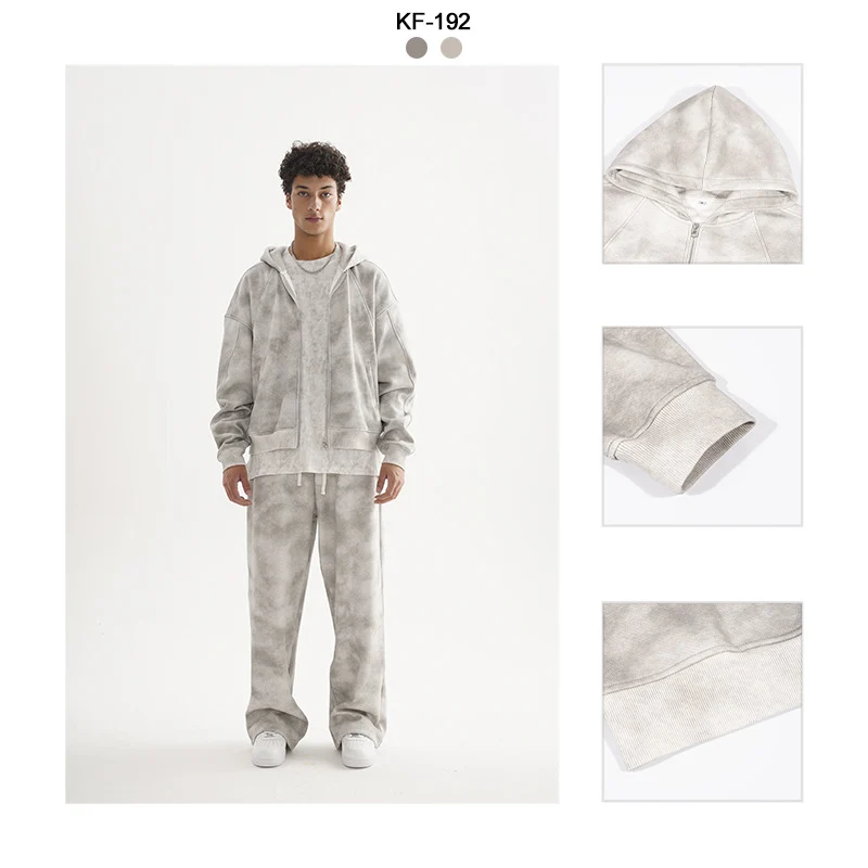Unisex Kurz geschnittene Reißverschluss-Kapuzenjacke aus French-Terry mit Cloud-Dye-Effekt und Raglannähten Nord Taschen