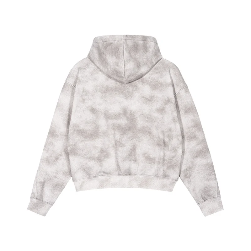 Unisex Kurz geschnittene Reißverschluss-Kapuzenjacke aus French-Terry mit Cloud-Dye-Effekt und Raglannähten Nord Taschen