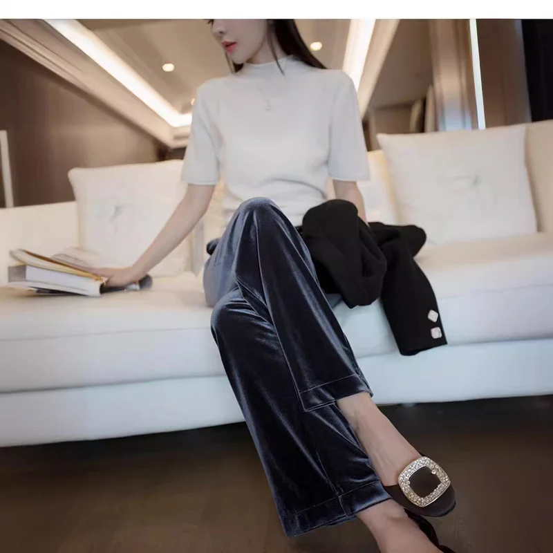 Damen Elegante und weite Plissee-Stoffhose Nord Taschen