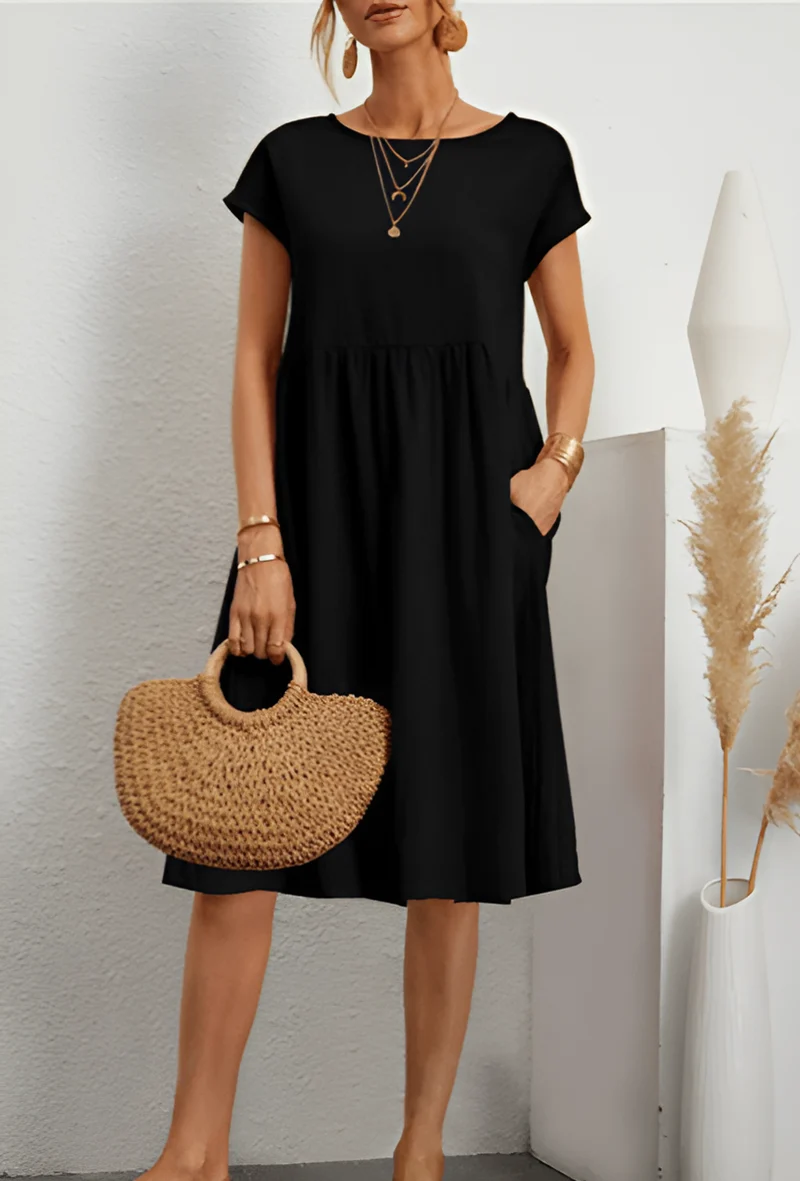 Damen Baumwoll Leinen Midi Kleid