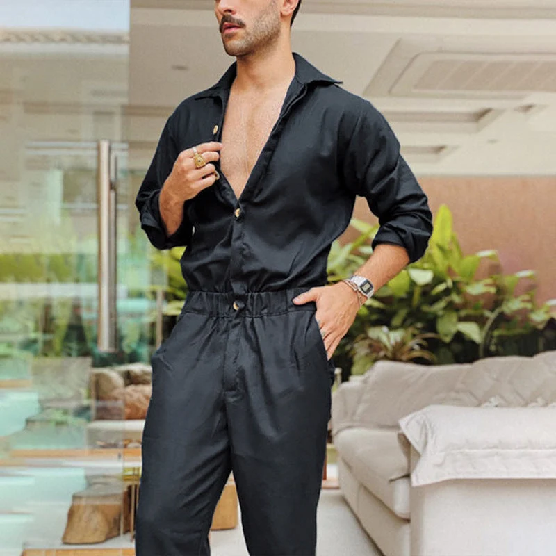 Herren Eleganter Overall mit praktischen Taschen und modischem Knopfdesign