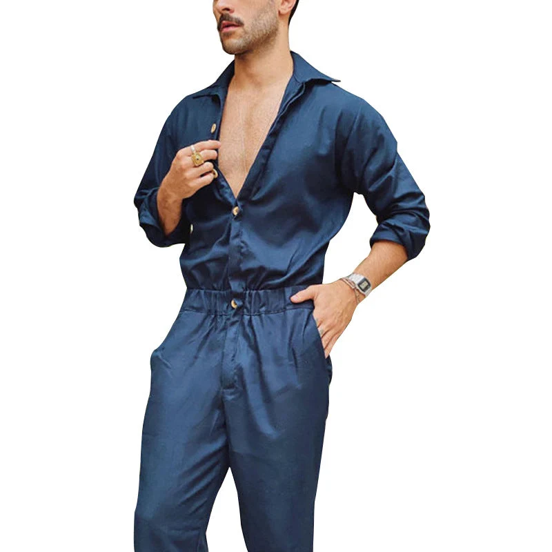 Herren Eleganter Overall mit praktischen Taschen und modischem Knopfdesign
