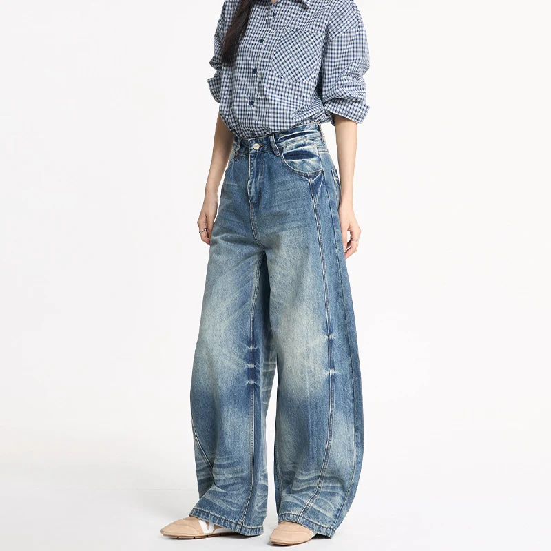 Damen Extraweite Balloon-Jeans im Palazzoschnitt mit markanten Teilungsnähten Nord Taschen